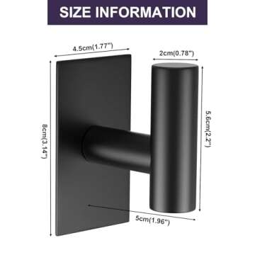 VAEHOLD Wall Towel Hooks, Heavy Duty Sticky Holder Waterproof Towel Hooks for Hanging Coat, Clothes, Closet Hook Wall Mount for Kitchen (Black, Adhesive 4 Pack)