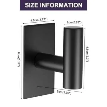 VAEHOLD Wall Towel Hooks, Heavy Duty Sticky Holder Waterproof Towel Hooks for Hanging Coat, Clothes, Closet Hook Wall Mount for Kitchen (Black, Adhesive 4 Pack)