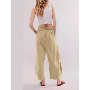 CHARTOU Women's Baggy Barrel Pant Wide Leg Horseshoe Ankle Jeans Mid Rise Harem Y2K Denim Pants with Pockets (Small,Khaki)