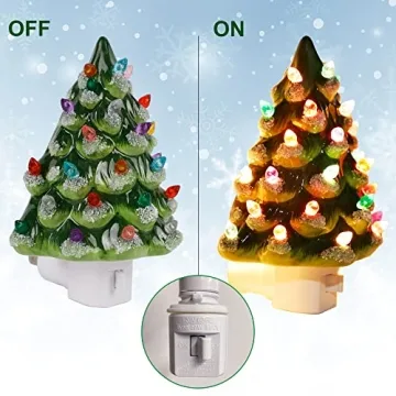 Hausse Christmas Ceramic Tree Night Light with Colorful Bulbs