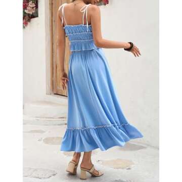 Wenrine Women's Summer 2 Piece Skirt Sets Casual Spaghetti Straps Cropped Cami Ruffle Maxi Skirt Flowy Beach Outfit