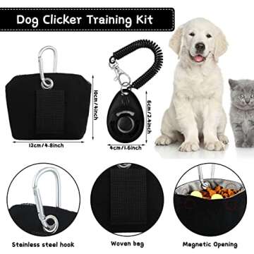 Saintrygo 4Pcs Dog Treat Pouch Magnetic Closure Small Dog Training Bag Pocket Sized Treat Pouch for Training with Dog Training Clicker (Black, Lake Blue)