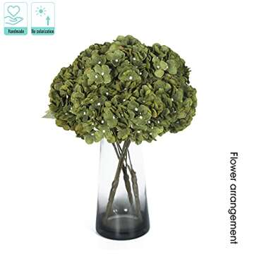 Kimura's Cabin 2Bouquets Fake Flowers Vintage Artificial Silk Hydrangea Flowers Bouquets 10Heads for Home Table Centerpieces Wedding Party Decoration (Dark Green1 Pack of 2)