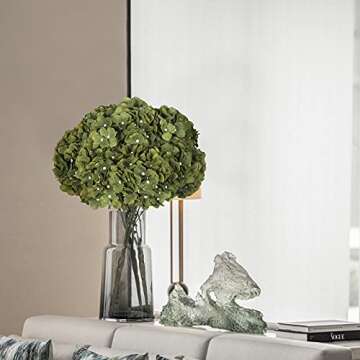 Kimura's Cabin 2Bouquets Fake Flowers Vintage Artificial Silk Hydrangea Flowers Bouquets 10Heads for Home Table Centerpieces Wedding Party Decoration (Dark Green1 Pack of 2)