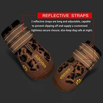 QUMY Dog Shoes for Large Dogs, Medium Dog Boots & Paw Protectors for Winter Snow Day, Summer Hot Pavement, Waterproof in Rain Weather, Outdoor Walking, Indoor Hardfloors Anti Slip Sole Leopard Size 5