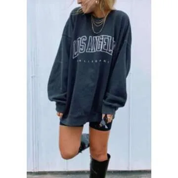 Women's Oversized Sweatshirt Los Angeles California Crewneck Long Sleeve Casual Loose Pullover Tops 1# Navy