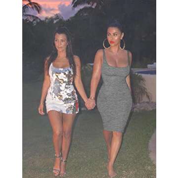 LAGSHIAN Women's Sexy Bodycon Tank Dress Sleeveless Basic Midi Club Dresses Iongrey