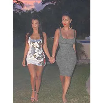 LAGSHIAN Women's Sexy Bodycon Tank Dress Sleeveless Basic Midi Club Dresses Iongrey
