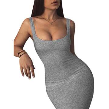LAGSHIAN Women's Sexy Bodycon Tank Dress Sleeveless Basic Midi Club Dresses Iongrey