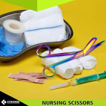 Artzone Lister Bandage Scissors - 4.5-Inch Cynamed Medical-Grade Stainless Steel Shears - Multi-Colored Rainbow Titanium Finish - Sharp Blades Cut Through Bandages, Dressing, Tape, Gauze, Clothing