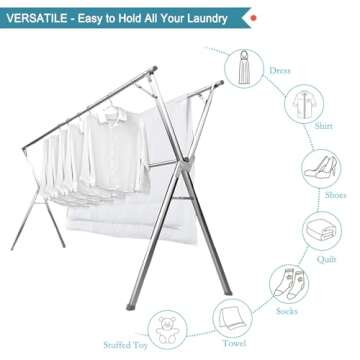 JAUREE 79 Inches Clothes Drying Rack, Stainless Steel Garment Rack Adjustable and Foldable Space Sav...