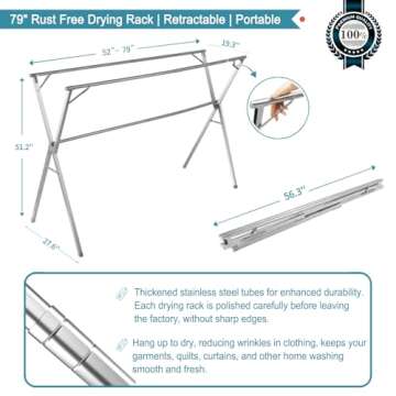 JAUREE 79 Inches Drying Rack - Adjustable & Foldable