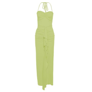 Elegant Women's Maxi Dress with Ruffles and Tassels