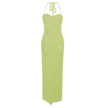Elegant Women's Maxi Dress with Ruffles and Tassels
