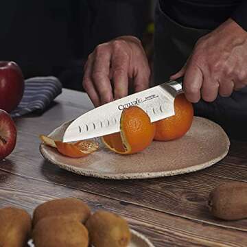 Cutluxe Shinobi Santoku Knife, Damascus Chopping Knife – 7" Japanese Blade, AUS-10 Steel – Razor...