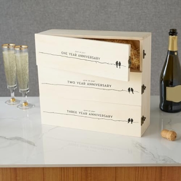 Twine Anniversary Wooden Wine Gift Box for 3 Bottles