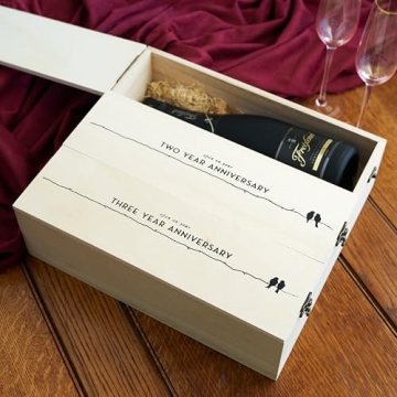 Twine Anniversary Wooden Wine Gift Box for 3 Bottles