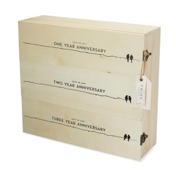 Twine Anniversary Wooden Wine Gift Box for 3 Bottles