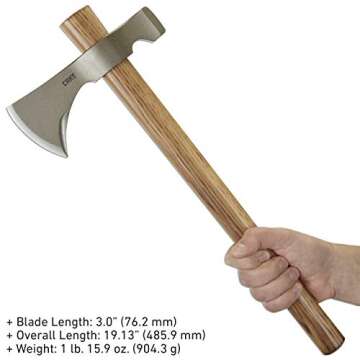 CRKT Woods Chogan Tomahawk Axe: RMJ T-Hawk Lightweight Outdoor Camping Axe with Hammerhead, Forged Carbon Steel Blade, and Hickory Wooden Handle 2730