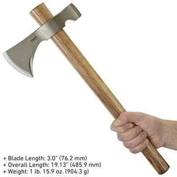 CRKT Woods Chogan Tomahawk Axe: RMJ T-Hawk Lightweight Outdoor Camping Axe with Hammerhead, Forged Carbon Steel Blade, and Hickory Wooden Handle 2730