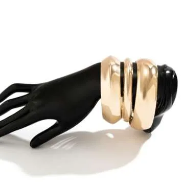 MOEEIJEW Chunky Gold Bracelets Set for Women Wide Cuff Bracelets Hammered Wrap Gold Bangles Set Jewelry (3pcs Gold A)