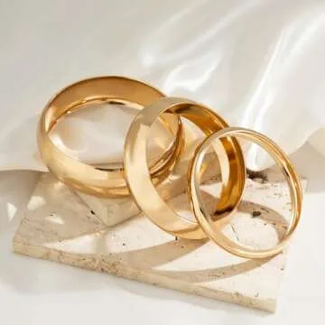 MOEEIJEW Chunky Gold Bracelets Set for Women Wide Cuff Bracelets Hammered Wrap Gold Bangles Set Jewelry (3pcs Gold A)