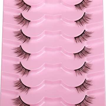 Half Lashes Natural Look Wispy Soft Strip Mink Eyelashes Cat Eye 3D Curl Short False Lashes 7 Pairs ...
