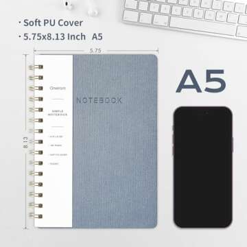 Oneirom Spiral Notebook-6.10" x 8.19" College Ruled Journal with Inner Pockets and 160 Pages,PU Leather Cover Business Journal, Twin-Wire Binding Notebook Perfect for Office & Home School Supplies