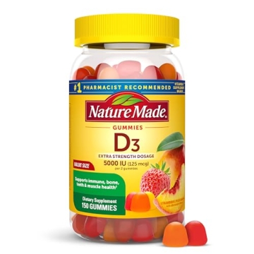 Nature Made Extra Strength Vitamin D3 5000 IU Gummies - Dietary Supplement for Immune and Bone Healt...