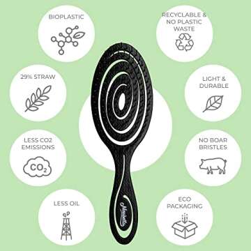 Ninabella Organic Detangling Hair Brush for Women, Men & Children - Does not Pull on Hair - Hair Straightening Brushes for Straight, Curly & Wet Hair - Unique Spiral Hairbrush