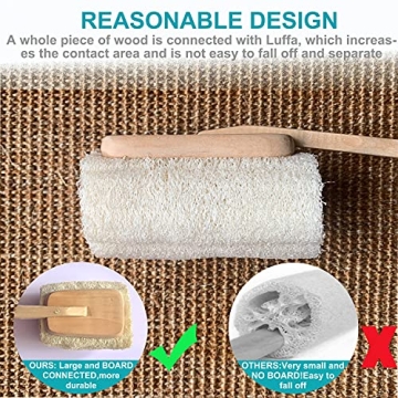 Natural Loofah Bath Brush with Wooden Handle - Exfoliating Scrubber