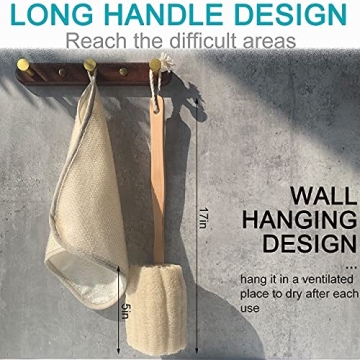 Natural Loofah Bath Brush with Wooden Handle - Exfoliating Scrubber