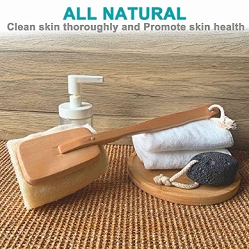 Natural Loofah Bath Brush with Wooden Handle - Exfoliating Scrubber