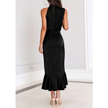 KIRUNDO Women's Elegant Summer Satin Midi Cocktail Dress