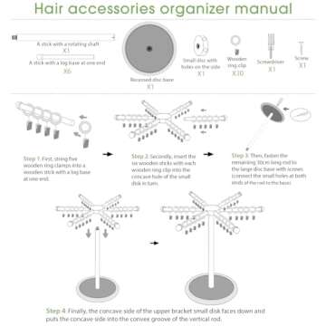 POVETIRE Headband Holder Bow Organizer for Girls,360 Rotating Hair accessories Organizer Storage Baby Headband Display Stand Hair Bow Rack for Toddler Nursery Decor