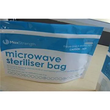 Premium Microwave Sterilizer Bags (10pcs) by Max Strength, Large & Durable Steam Bags for Baby Bottles, Soothers, Teethers & Training Cups, 20 Uses Per Bag & Marking System