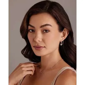 PAVOI 14K Gold Plated Huggie Hoop Earrings with Cubic Zirconia Dangle Star - Double Piercing Chain Earrings for Women