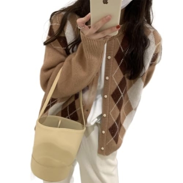 Trendy Fall Sweater for Women 2025 Grunge Argyle Plaid Preppy Y2K E-Girl Cardigan Chunky Knit Vintag...