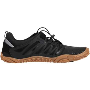 WHITIN Men's Trail Running Shoes Minimalist Barefoot Wide Width Toe Box Size 11 Gym Workout Fitness Low Zero Drop Sneakers Lightweight Black Gum 44