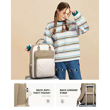 LOVEVOOK Laptop Backpack, D-Khaki-Beige, Unisex, 15.6in Laptop Compartment, 26L Capacity, 18 Pockets, Ergonomic Shoulder Straps, USB Charging Port