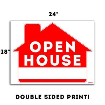 OPEN HOUSE Sign Kit with Tall Stands - 24"x18" Yard Sign Bundle for Real Estate + 24" Tall Wire Stak...