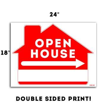OPEN HOUSE Sign Kit with Tall Stands - 24"x18" Yard Sign Bundle for Real Estate + 24" Tall Wire Stakes - Waterproof, Double Sided Print, UV-Ink, Made in America! (5)