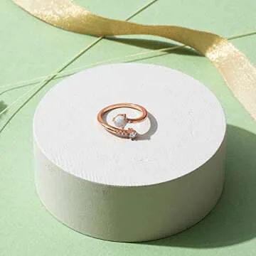 PAVOI Womens Gold Plated Adjustable White Opal Stacking Ring, Yellow/Green