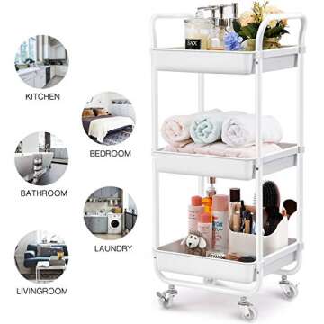 TOOLF 3-Tier Storage Rolling Cart for Versatile Use