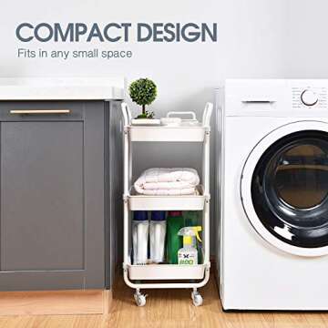 TOOLF 3-Tier Storage Rolling Cart for Versatile Use