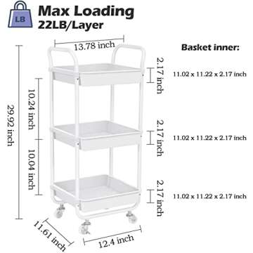 TOOLF 3-Tier Storage Rolling Cart for Versatile Use