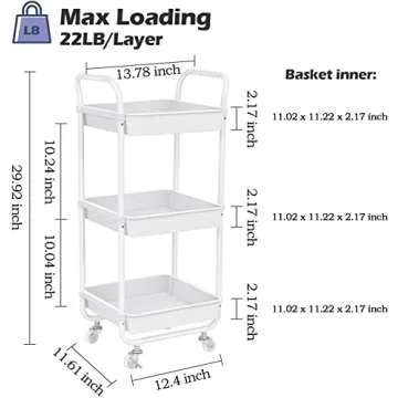 TOOLF 3-Tier Storage Rolling Cart for Versatile Use