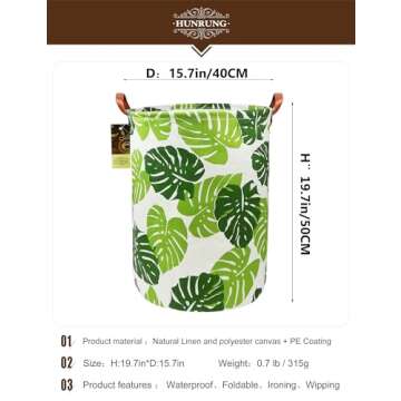 HUNRUNG Laundry Hamper,Large Canvas Fabric Lightweight Storage Basket Toy Organizer Dirty Clothes Co...