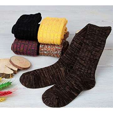Tusong Womens 5 Pairs Soft Comfortable Warm socks media corta socks (Boots socks), Boots Socks, One Size