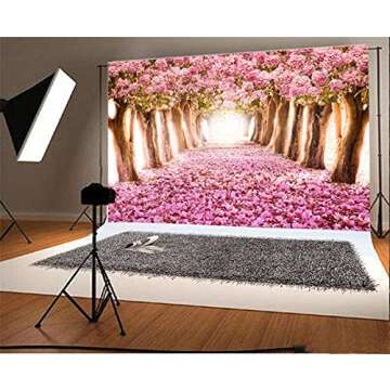 AOFOTO 10x8ft Spring Cherry Blossom Backdrop Sweet Pink Flowers Tree Floral Petal Boulevard Photography Background Wedding Photo Studio Props Girl Bride Woman Lady Mother Artistic Portrait Wallpaper